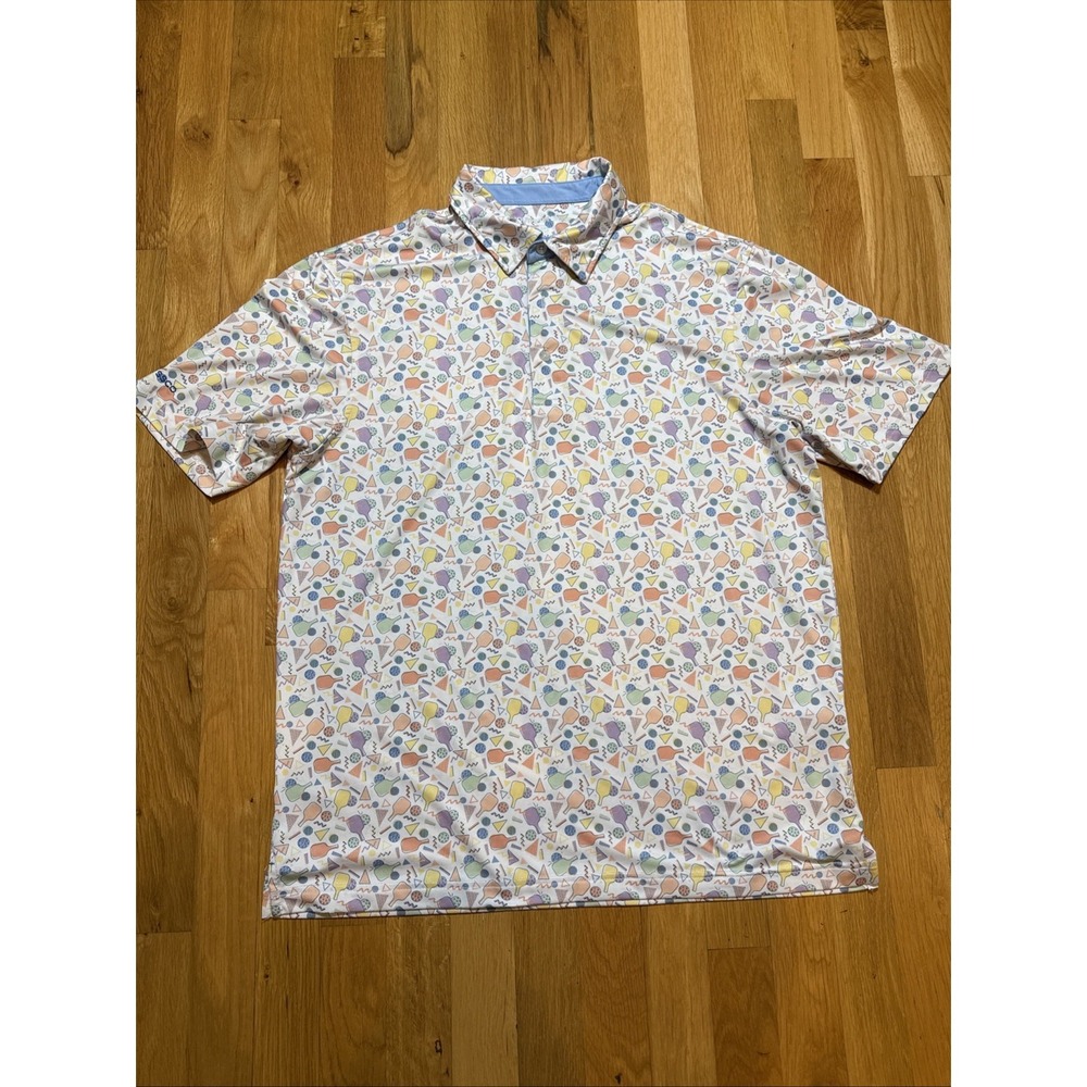 Men's Southern Short Co. Pickle Ball All Over Print Polo Shirt Stretch Size Med
